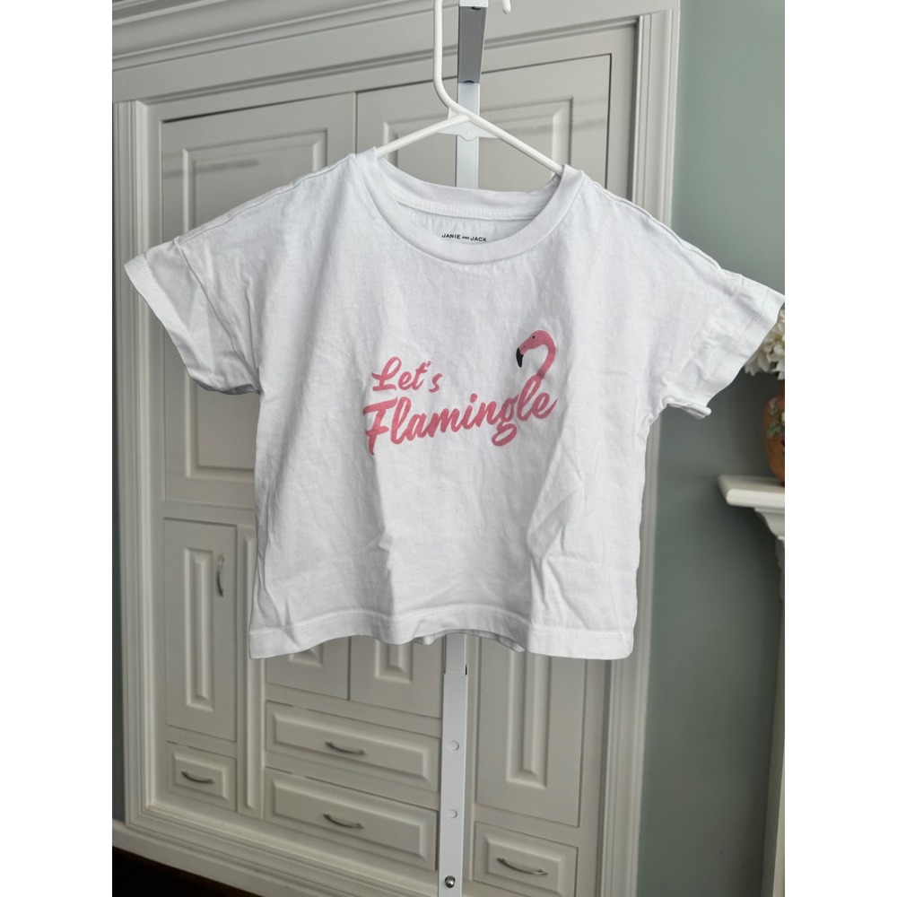 Janie‎ and Jack Girls White Lets Flamingle Flamingo Graphic T-Shirt Tee Size 8